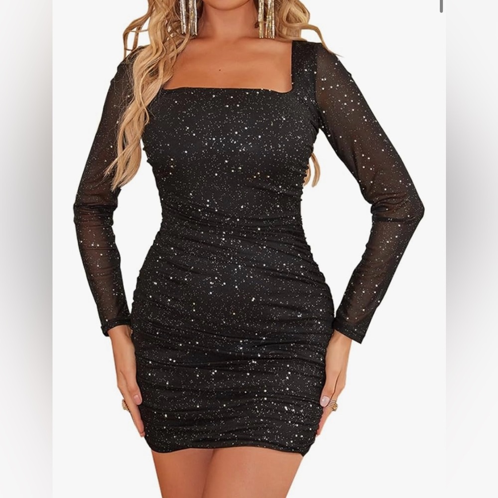 Black Glitter Long Sleeve Dress